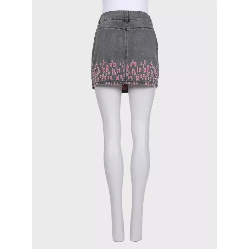 CHANEL Gray Distressed Denim Mini Skirt, FR 38